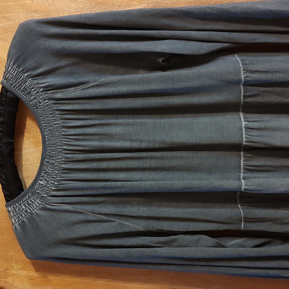 Wonderly Mineral Wash Babydoll Dress Gray Lantern Sleeve Stretchy Cabincore S - Picture 6 of 12